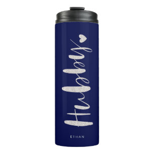 Hubby Love   Stylish Navy Brush Script Typographic Thermal Tumbler