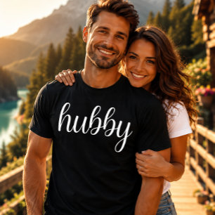 Hubby Modern White Script Black Mens T-Shirt
