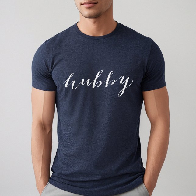 Hubby Modern White Script Navy Mens Tri-Blend Shirt (Creator Uploaded)