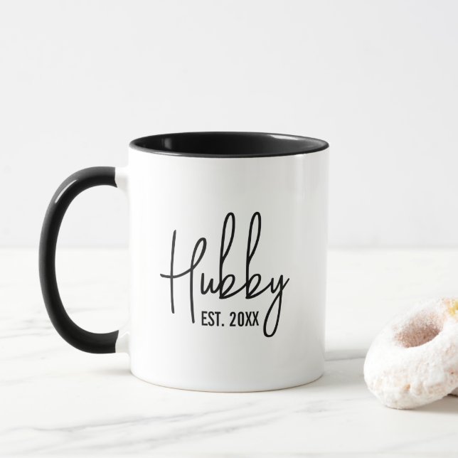 Hubby & Wifey custom established year coffee mug (With Donut)