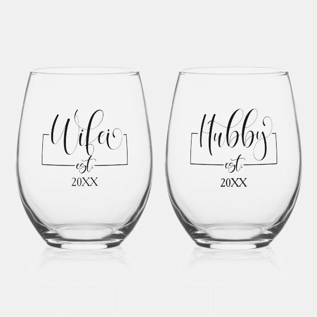 Hubby Wifie Stemless Wine Glass (Front)