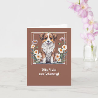 Hübscher Collie umringt von Blumen - Card