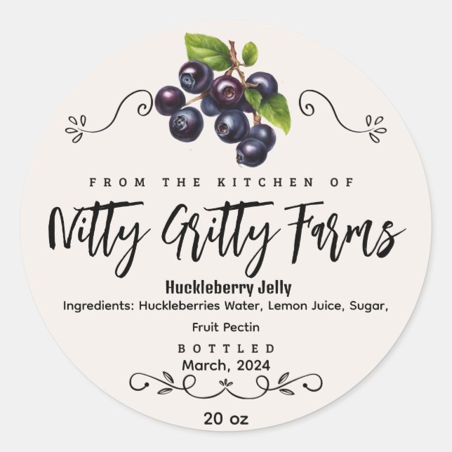 Huckleberry Jam Jelly preserve Custom Label (Front)