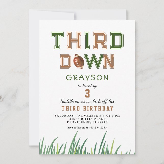 Huddle Up Football 3rd Birthday Party Invitation (Front)