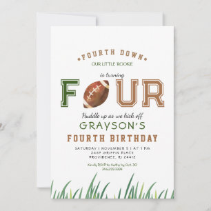 Huddle Up Football 4th Birthday Party Invitation