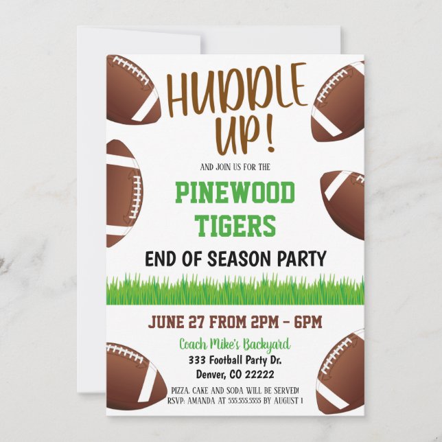 Huddle Up Football Team Party Invitation (Front)
