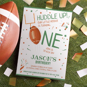 Huddle Up Green Rookie Football 1st Birthday Invitation