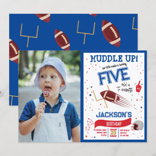 Huddle Up Little Rookie Football Photo Birthday Invitation