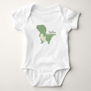 Hudson Name Reveal Cute Dinosaur Baby Boy Green Bodysuit