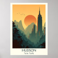 Hudson New York Vintage Cityscape River Art