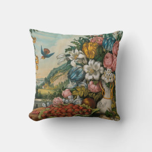 Hudson River Flowers and Fruit Currier & Ives Cushion