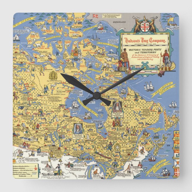 Hudson's Bay Company - Map of Canada Square Wall Clock (Front)