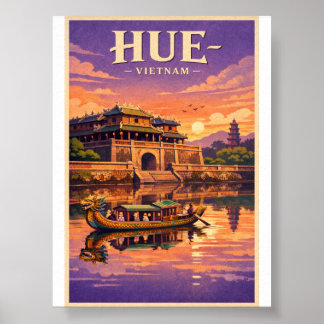 Hue city Vietnam Retro Travel Poster