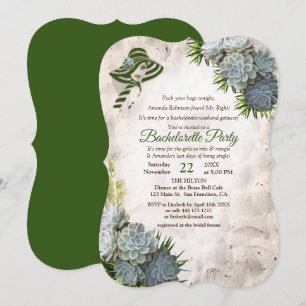 Hues of Beach Green & Succulent Bachelorette Party Invitation