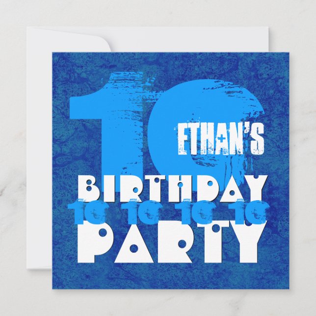 HUES of BLUE 10th Birthday Party 10 Year Old V02A Invitation (Front)