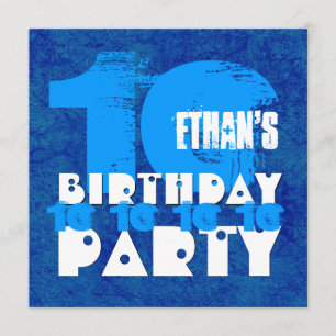 HUES of BLUE 10th Birthday Party 10 Year Old V02A Invitation