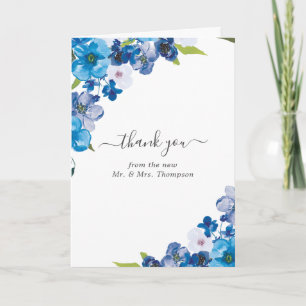 Hues of Blue Floral Wedding Photo Thank You Card