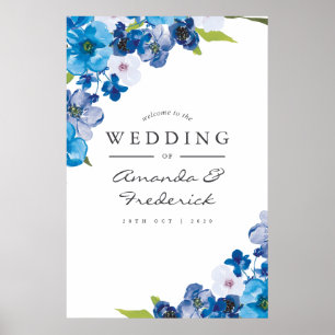 Hues of Blue Floral Wedding Welcome Poster
