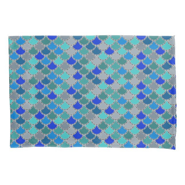 Hues of Blue Grey Scales Pattern Pillowcase (Front-Left)