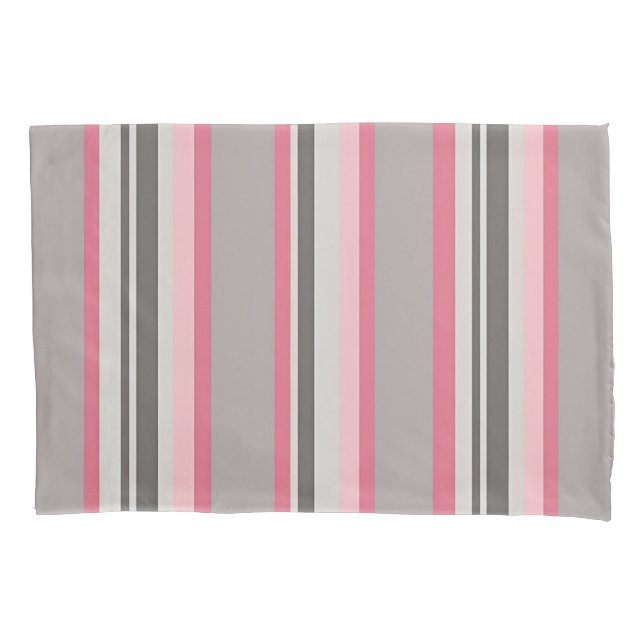 Hues of Pink and Gray Striped Pillowcases (Front-Left)