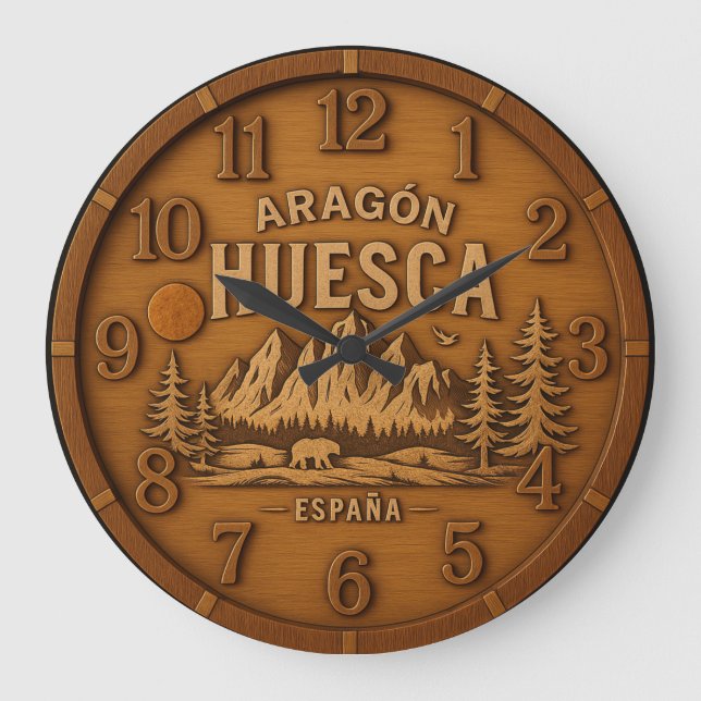 Huesca Spain Pyrenees mountain 3D wooden sculpture Large Clock (Front)