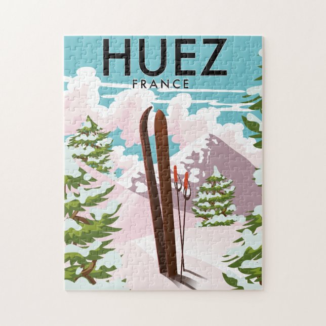 Huez France Retro ski poster Jigsaw Puzzle (Vertical)