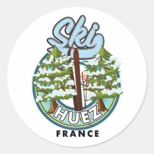 Huez Ski france retro logo  Classic Round Sticker