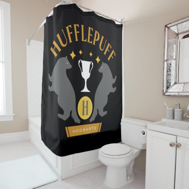 HUFFLEPUFF™ Badger and Cup House Pride Graphic Shower Curtain (In Situ)