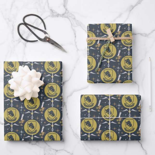 HUFFLEPUFF™ Holiday Bauble Graphic Wrapping Paper Sheet (Front)