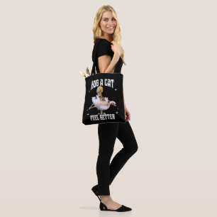 Hug a Cat Feel Better Funny Skeleton Cat Art Tote Bag