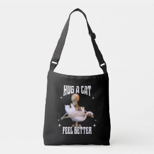 Hug a Cat, Feel Better Skeleton Hugging Cat Funny Crossbody Bag