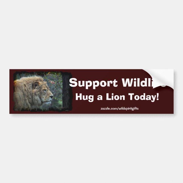 HUG A LION Wildlife-Supporter Fun Bumper Sticker (Front)