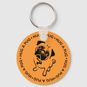 Hug a Pug Button Keychain