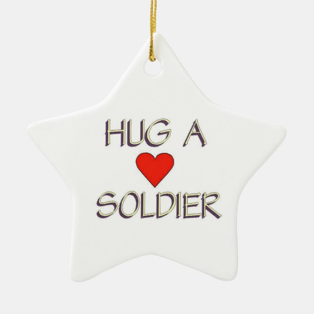 Hug a Soldier Ceramic Ornament (Front)
