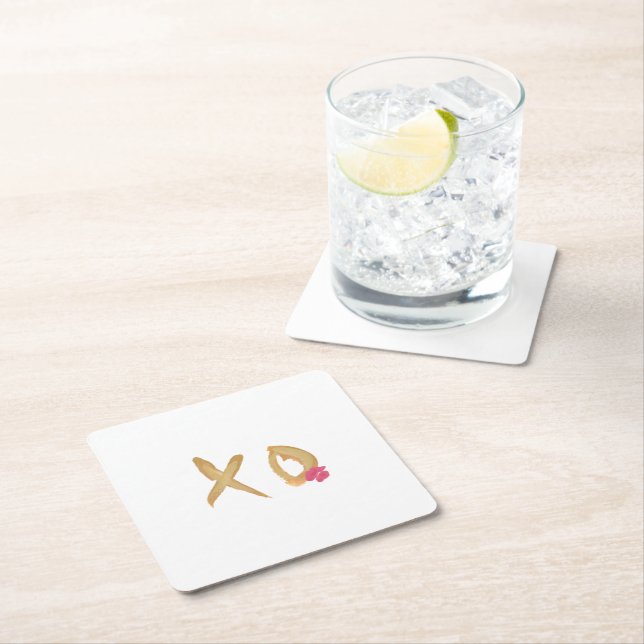 Hug and Kiss Lips XO Square Paper Coasters (Insitu)