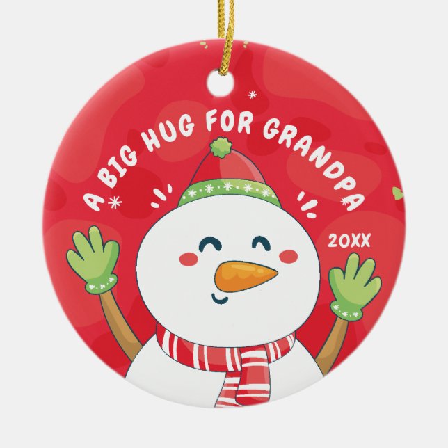 Hug for GRANDPA Christmas Snowman Ornament (Front)