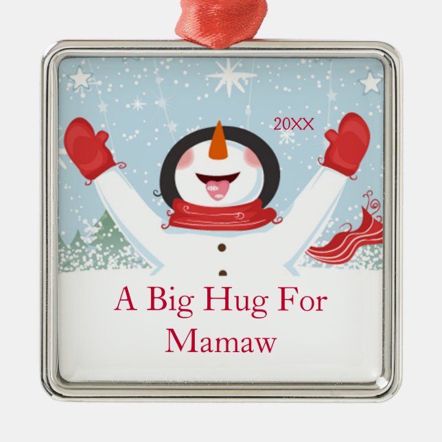 Hug for Mamaw Christmas Snowman Ornament (Front)