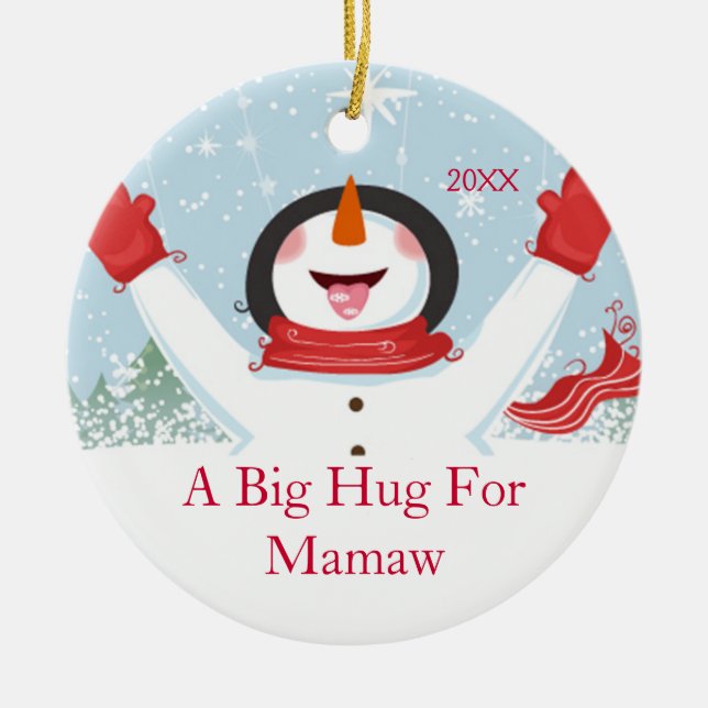 Hug for Mamaw Christmas Snowman Ornament (Front)