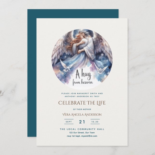 Hug From Heaven Poem Celebration of Life Memorial Invitation (Front/Back)