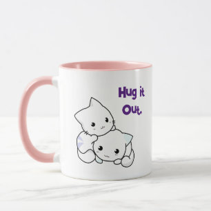 Hug It Out Cartoon Kittens, Cute Cat Friendship Mug