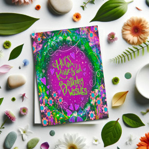 Hug Kisses Birthday Wishes Pretty Floral Card
