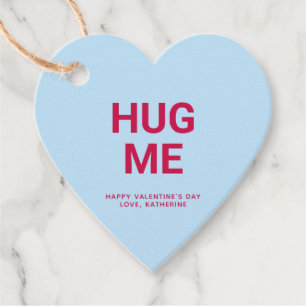 Hug me blue heart funny cute Valentine's Day Favour Tags