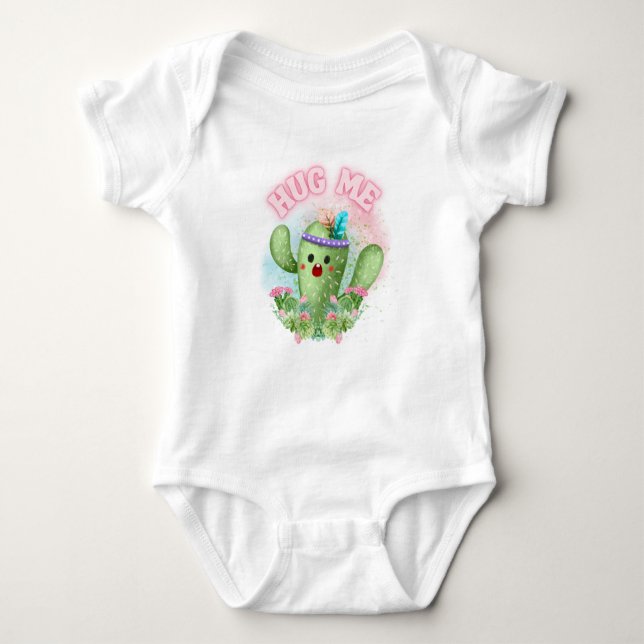 Hug Me Cactus Funny Cosy Baby Bodysuit (Front)