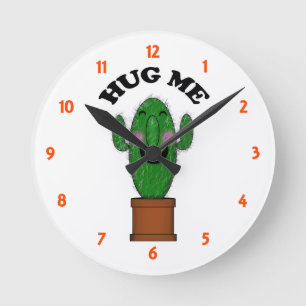 Hug Me Cactus Round Clock