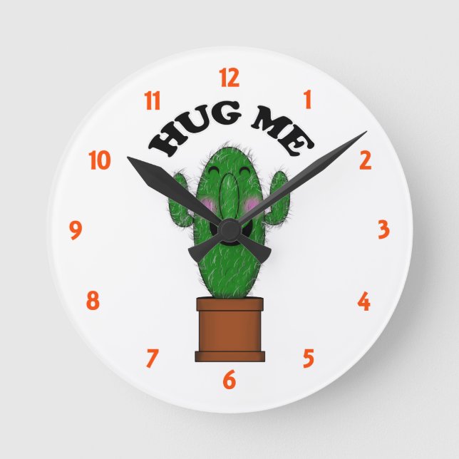 Hug Me Cactus Round Clock (Front)