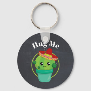 Hug Me Cute Cactus in a Sombrero Key Ring