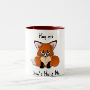 "Hug me, don't hunt me" Baby Fox Two-Tone Coffee Mug