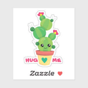 "HUG ME" doodle cartoon cactus in a pot funny