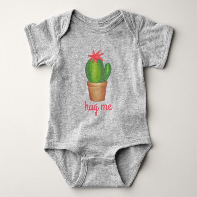 HUG ME Green Prickly Cactus Cacti Funny Plant Baby Bodysuit (Front)