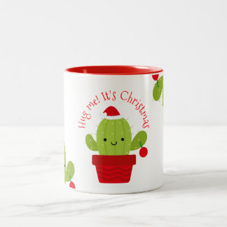 Hug me it's Christmas, Cactus Two-Tone Coffee Mug